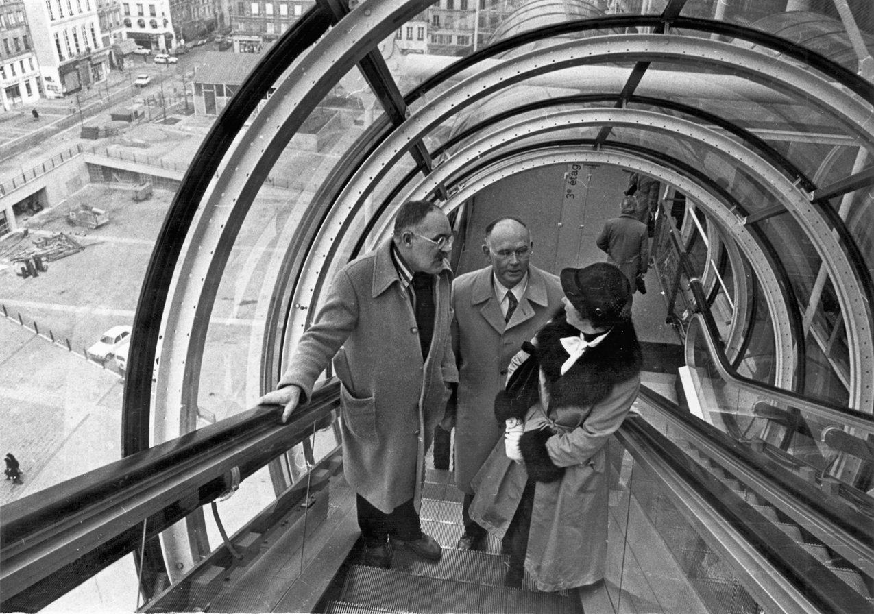 Pontus Hultén, Peter Ludwig und Irene Ludwig, Centre Pompidou, Paris 1977